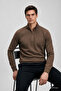 Men's Casual Winter Loose Fit Dark Brown Zipper Sweatshirt - 4