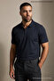 Men's Trend Loose Navy Blue Polo Half-Zip T-Shirt