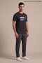 Black Men's Keep Your Head up Printed Crew Neck Loose Fit T-Shirt - 4
