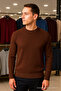 Men's Crew Neck Striped Brown Sweat Knitwear Sweater - 3