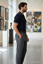 Men's Trend Striped Premium Navy Blue Polo Neck T-Shirt - 2