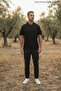 Black Men's Slim Fit Pique Short Sleeve Polo Collar T-Shirt - 3