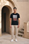 Black Men's Block Printed Crew Neck Loose Fit T-Shirt - 3