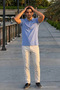 Men's Comfortable Fit Casual Blue Polo Neck T-Shirt with Pockets - 2
