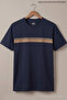 Navy Blue Men's Crew Neck Loose Fit T-Shirt with Chest Band - 5