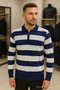 Men's Casual Long Sleeve Navy Blue Knit Striped Sweater
