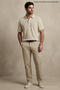 Men's Casual Textured Short Sleeve Beige Polo Collar T-Shirt