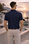Men's Trend Navy Blue Polo Zippered Knitwear T-Shirt - 5