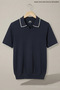 Men's Large Size Summer Loose Navy Blue Polo Collar T-Shirt - 4