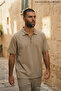 Men's Trend Loose Beige Polo Half-Zip T-Shirt - 6