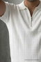 Men's Striped Relax Fit Knitwear White Polo Neck t Shirt - 4