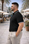 Men's Striped Plus Size Black Knitwear Polo Neck T-Shirt - 3