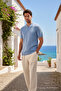 Men's Trend Blue Polo Zippered Knitwear T-Shirt