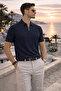 Men's Trend Navy Blue Polo Zippered Knitwear T-Shirt - 4