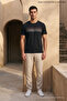 Black Men's Horizontal Band Printed Crew Neck Loose Fit T-Shirt - 3