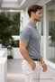 Men's Striped Gray Zippered Polo Knitwear T-Shirt - 4