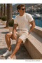 Men's Premium Jogger Loose Textured Beige Linen Shorts - 3