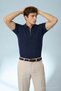 Men's Zippered Casual Polo Collar Knitwear Navy Blue T-Shirt - 2
