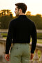 Men's Casual Polo Neck Long Sleeve Black T-Shirt - 5