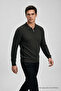 Men's Woven Detailed Zippered Khaki Polo Knit Sweater - 3
