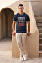 Men's Trend Printed Cotton Navy Blue Short Sleeve T-Shirt - 3