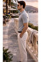 Men's Trend Burgundy Gray Zippered Knitwear T-Shirt - 3
