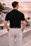 Men's Trend Black Polo Zippered Knitwear T-Shirt - 5