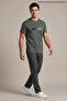 Khaki Green Men's Simple Printed Crew Neck Loose Fit T-Shirt