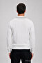 Men's Casual Polo Collar Zippered White Striped Knit Sweater - 6