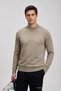 Men's Basic Winter Beige Long Sleeve Turtleneck Sweater