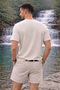 Men's Casual Textured Short Sleeve Beige Linen T-Shirt - 6