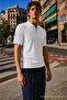 Men's Striped Zippered Trendy White Polo Collar t Shirt - 4