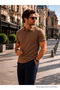 Men's Trend Cotton Waffle Fabric Dark Brown Polo Collar T-Shirt - 4