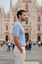 Men's Trend Blue Polo Collar Knitwear T-Shirt - 2