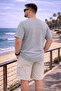 Men's Large Size Summer Trend Gray Textured Linen T-Shirt - 4