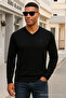 Men's Comfortable Casual V-Neck Black Long Sleeve T-Shirt - 2