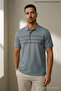 Men's Comfort Fit Patterned Blue Polo Neck T-Shirt - 4