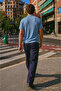 Men's Striped Zippered Trendy Blue Polo Collar t Shirt - 6
