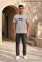 Gray Men's Keep Your Head up Printed Crew Neck Loose Fit T-Shirt - 3