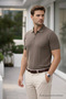 Men's Striped Brown Zippered Polo Knitwear T-Shirt - 3