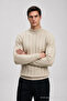 Men's Knitwear Long Sleeve T-Shirt Striped Cream Turtleneck Sweater - 4