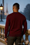Men's Loose Trend Long V-Neck Burgundy Sweatshirt - 5