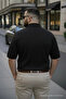 Men's Premium Large Size Black Knitwear Polo Neck T-Shirt - 5