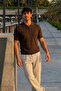 Men's Patterned Casual Knitwear Dark Brown Polo Neck T-Shirt - 4