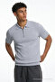 Men's Striped Knitwear Comfortable Fit Gray Polo Collar t Shirt