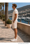 Men's Premium Jogger Loose Textured Beige Linen Shorts - 5