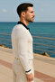 Men's Striped Long Sleeve White Loose Polo Neck T-Shirt - 3