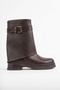 Women's Brown Leather Buckle Detailed Boots - 2