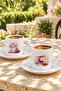Pink Floral Tea Printed 4/6-Piece White Porcelain Turkish Coffee Cup Set - 3