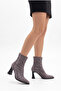 Women's Pointed Toe Back Zipper Stretch Thick Heeled Gray Suede Stretch Boots - 6
